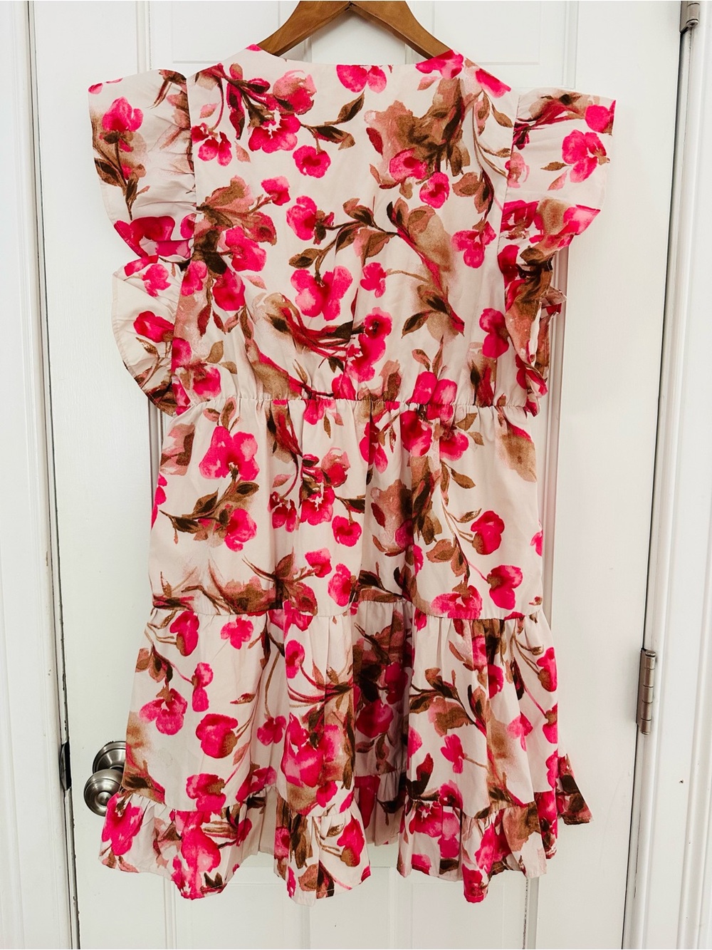 Abercrombie & Fitch Womens V-Neck Pink Short-Sleeve Ruffle Mini Dress Sz M - Picture 8 of 14
